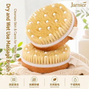 Bath Brush Body Scrubber Natural Boar Bristles Loofah Wood Handle Double Sided For Back Cleaning Shower Massage