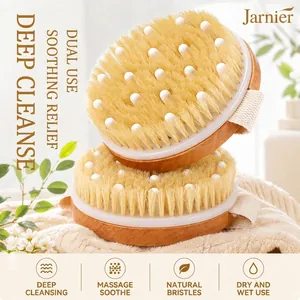 Bath Brush Body Scrubber Natural Boar Bristles Loofah Wood Handle Double Sided For Back Cleaning Shower Massage