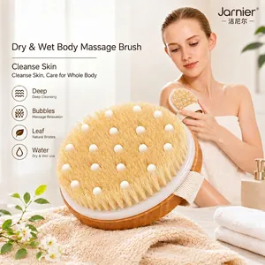 Premium dry and wet body massage brush with natural bristles and durable bamboo wooden handle