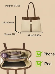 Large canvas tote bag for women with dimensions 34x25x12cm and interior capacity view
