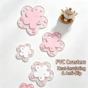 Cherry Blossom Coaster PVC Heat Resistant Placemat Anti Slip Table Mat Floral Shape Bowl Pad Japanese Style Kitchen Decor
