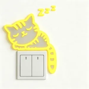 Creative luminous sleeping cat switch sticker with yellow neon outline for wall decor