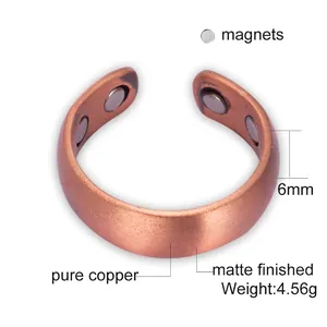 Adjustable matte pure copper magnetic therapy ring, 6mm width, therapeutic jewelry