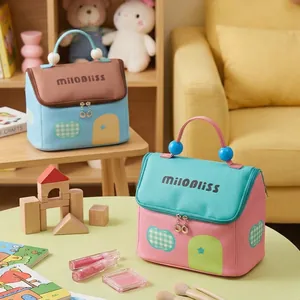 Hausform Kosmetiktasche PU Leder Reise Make-up Organizer Große Kapazität Geteilte Aufbewahrung Mit Künstliche Perlen Griff Süß