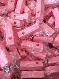 Pink strawberry scented squishy toy for stress relief, individually wrapped pieces.