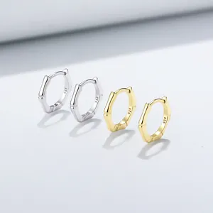 Elegant 925 sterling silver geometric bamboo joint hoop earrings in silver and gold finish