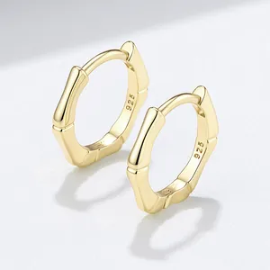Elegant gold-plated 925 sterling silver hoop earrings featuring a unique bamboo joint design.