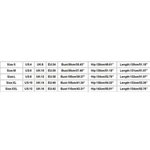 Detailed size chart for women's sleeveless printed dress with US UK EU sizes