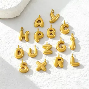 18K Gold Plated 3D Bubble Alphabet Letter Pendants Stainless Steel DIY Necklace Bracelet Jewelry Making Accessories Women