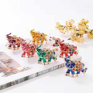 Detailed view of colorful 3D alloy elephant keychains with shiny rhinestone accents