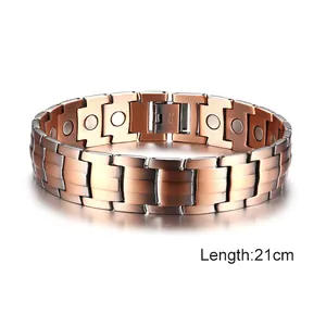 Premium vintage red copper magnetic health bracelet for men, length 21cm detail.