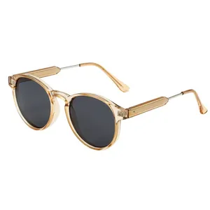 Retro round champagne frame sunglasses with dark lenses for stylish men and women