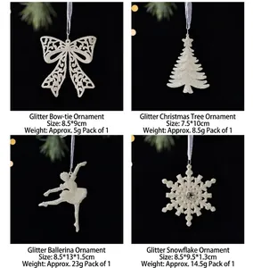 Collection d'ornements de Noël blancs pailletés avec nœud, sapin, ange et flocon
