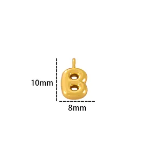 Detailed view of 18k gold plated balloon style letter B pendant with 10x8mm size markings