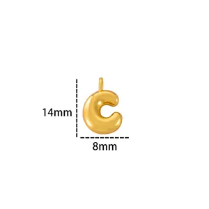 Detailed view of 14mm x 8mm 18k gold plated letter C pendant with dimensions