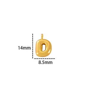 18k gold plated letter D pendant detail showing 14mm by 8.5mm dimensions for DIY