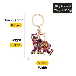 Ornate purple enamel elephant keychain with colorful crystals and gold-tone alloy