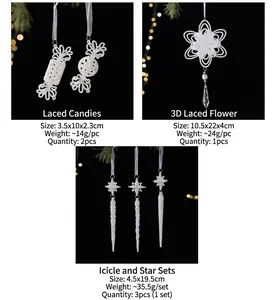 Décorations de Noël blanches: bonbons, fleurs 3D et stalactites pour sapin de fête