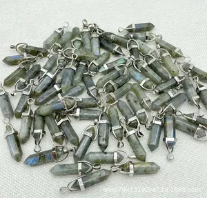 Natural Labradorite stone hexagonal point crystal pendants for necklace DIY jewelry