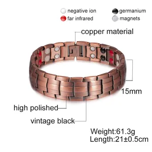 Vintage men's red copper magnetic bracelet with 15mm width and health energy elements