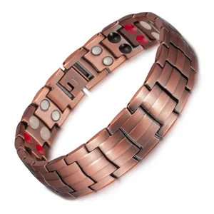 Vintage red copper magnetic therapy bracelet for men with healing health energy stones