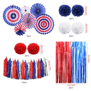 Detailed breakdown of USA Independence Day party decorations with sizes and quantities