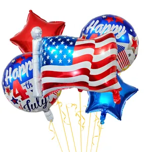 Detailed view of Independence Day USA party balloons including flag and star shapes