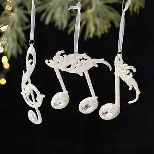 Sparkling white musical note Christmas tree ornaments with glitter and rhinestones
