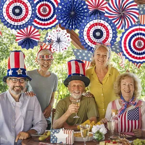 Patriotic American flag paper fan decorations for July 4th Independence Day party