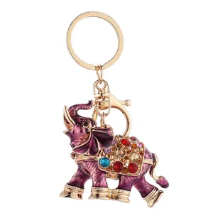 Exquisite colorful elephant keychain with sparkling rhinestones and purple enamel finish