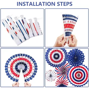 Installation steps for American flag themed paper fan Independence Day party decorations
