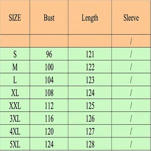 Comprehensive size chart for summer V-neck short sleeve A-line long dress, sizes S to 5XL