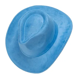 Vintage light blue suede western cowboy hat with rolled brim and stitching detail