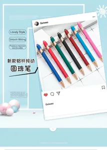 Colorful aluminum retractable ballpoint pens with rose gold trim and stylus tip detail