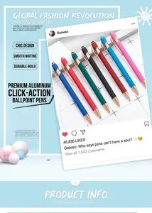 Colorful aluminum retractable ballpoint pens with rose gold trim and stylus tip detail