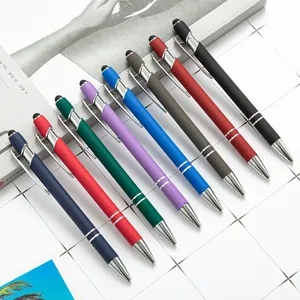 Aluminum Retractable Ballpoint Pen With Stylus Tip Capacitive Touch Screen Stylus Metallic Matte Barrel Smooth Writing Pen For Touchscreen Devices