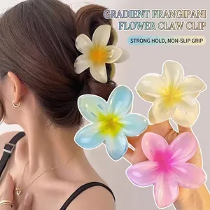 Gradient Plumeria Flower Hair Claw Clip Beach Resort Style Acrylic Shark Clip For Women Hair Styling Headwear Accessories