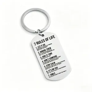 Durable stainless steel keychain engraved with 7 Rules of Life motivational message gift