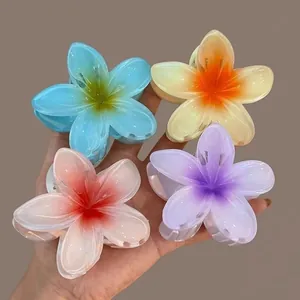Colorful plumeria flower hair claw clips for women, elegant beach style hair accessories