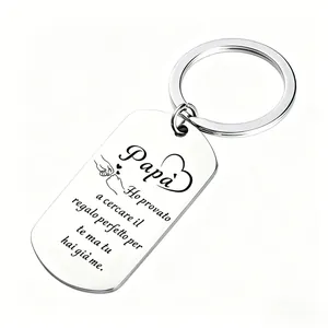 Custom stainless steel keychain for Dad with Italian text and heart on white background