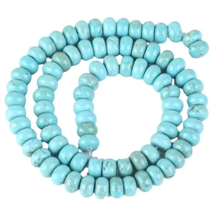 Perle di pietra naturale blu turchese a forma di abaco per la creazione di gioielli fai da te.