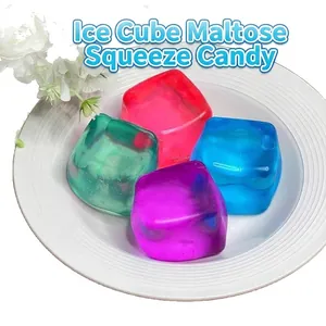 Vibrant translucent ice cube squishy toys for stress relief on a white display plate.