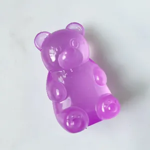 Translucent purple gummy bear-shaped squishy toy for stress relief and sensory play