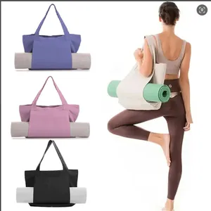 Large Capacity Canvas Yoga Mat Storage Bag Portable Fitness Pilates Tote Bag With Mat Holder Slot For Women Workout