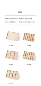 Solid wood jewelry display trays with various grid sizes for organization 35x24cm