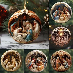 Intricate 3D acrylic nativity scene Christmas tree ornaments with holy family designs