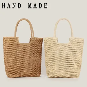 Retro Korean Style Paper Straw Woven Tote Bag Large Capacity Handcrafted Shoulder Bag With Zipper Closure For Women Summer Casual Daily Use