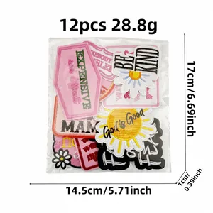 12pcs pink inspirational embroidery patches set for DIY clothing sewing accessories