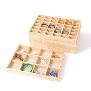 Natural Solid Wood Jewelry Display Tray Multi-grid Wooden Storage Organizer Showcase For Bracelet Necklace Beads Gemstone