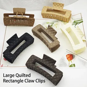 Selection of large diamond pattern square hair claw clips in neutral matte colors